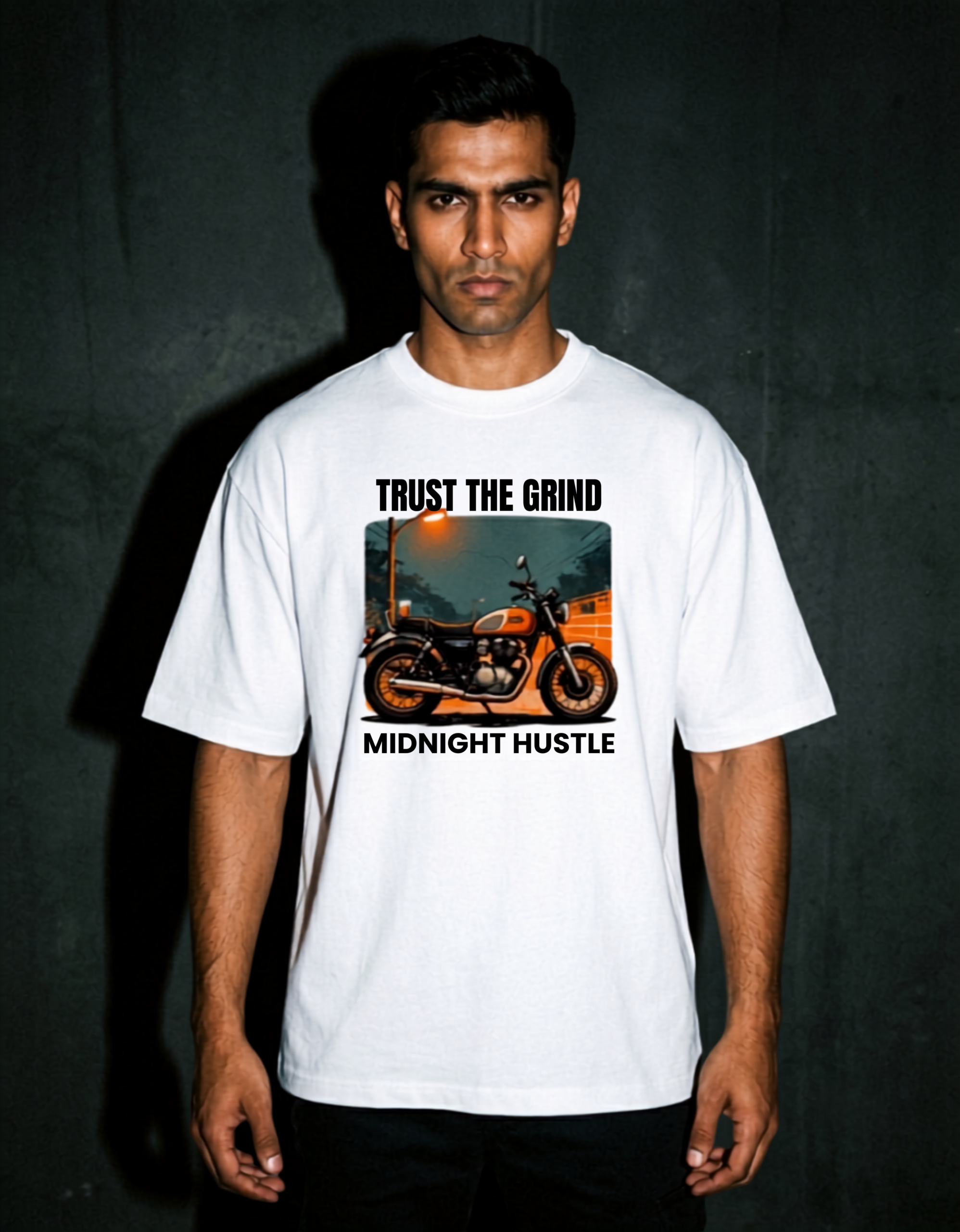 Midnight Hustle Moto Graphic Oversized Tee